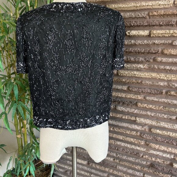 Papell Boutique Evening Navy Blue Beaded 100% Silk Size Medium - Picture 6 of 9